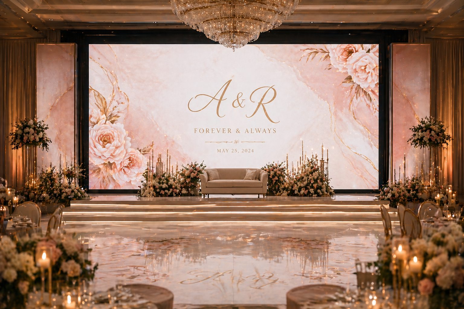 Luxury wedding reception with LED wall installation