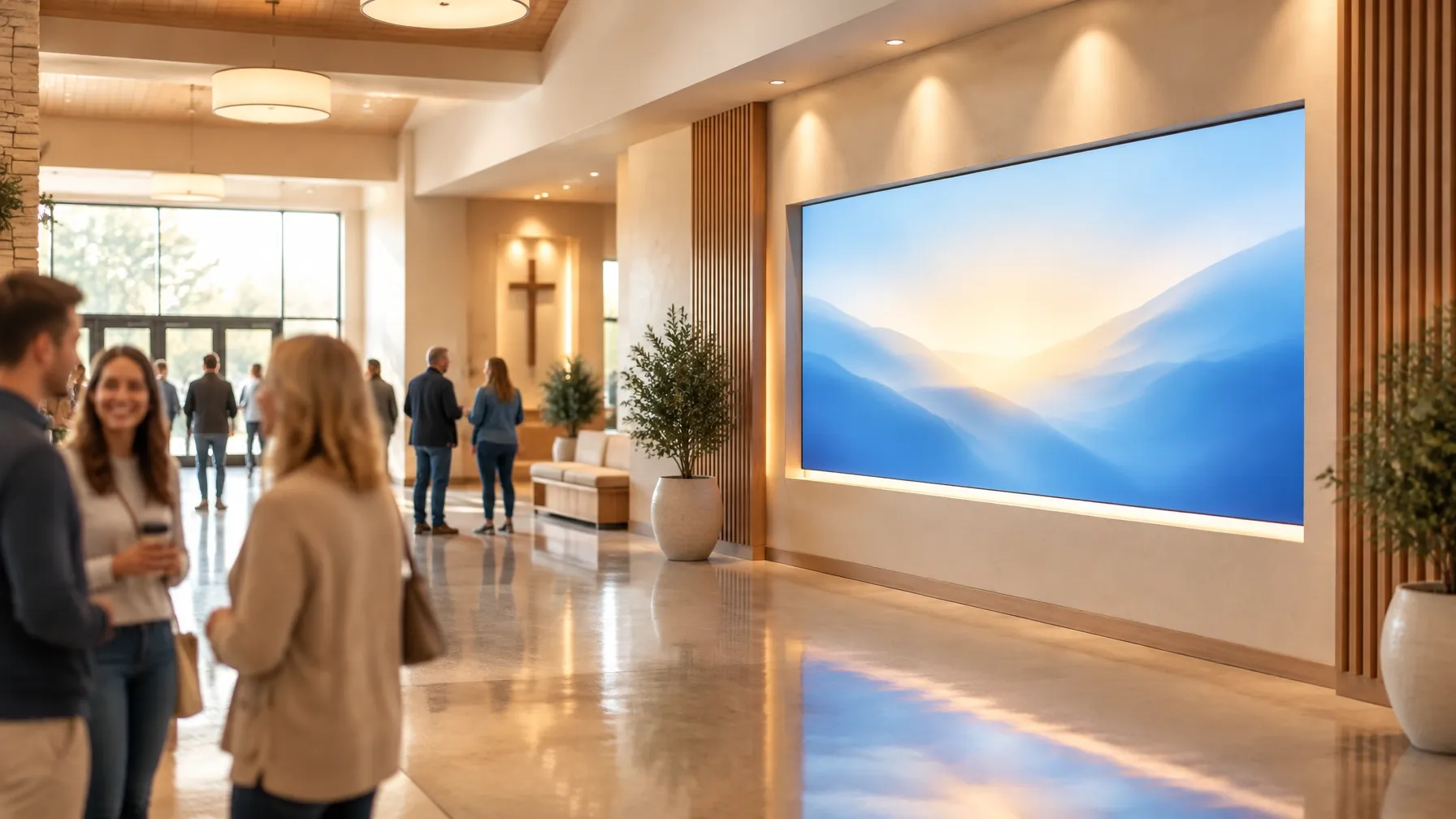 Lobby welcome wall — illustrative example application in a church venue