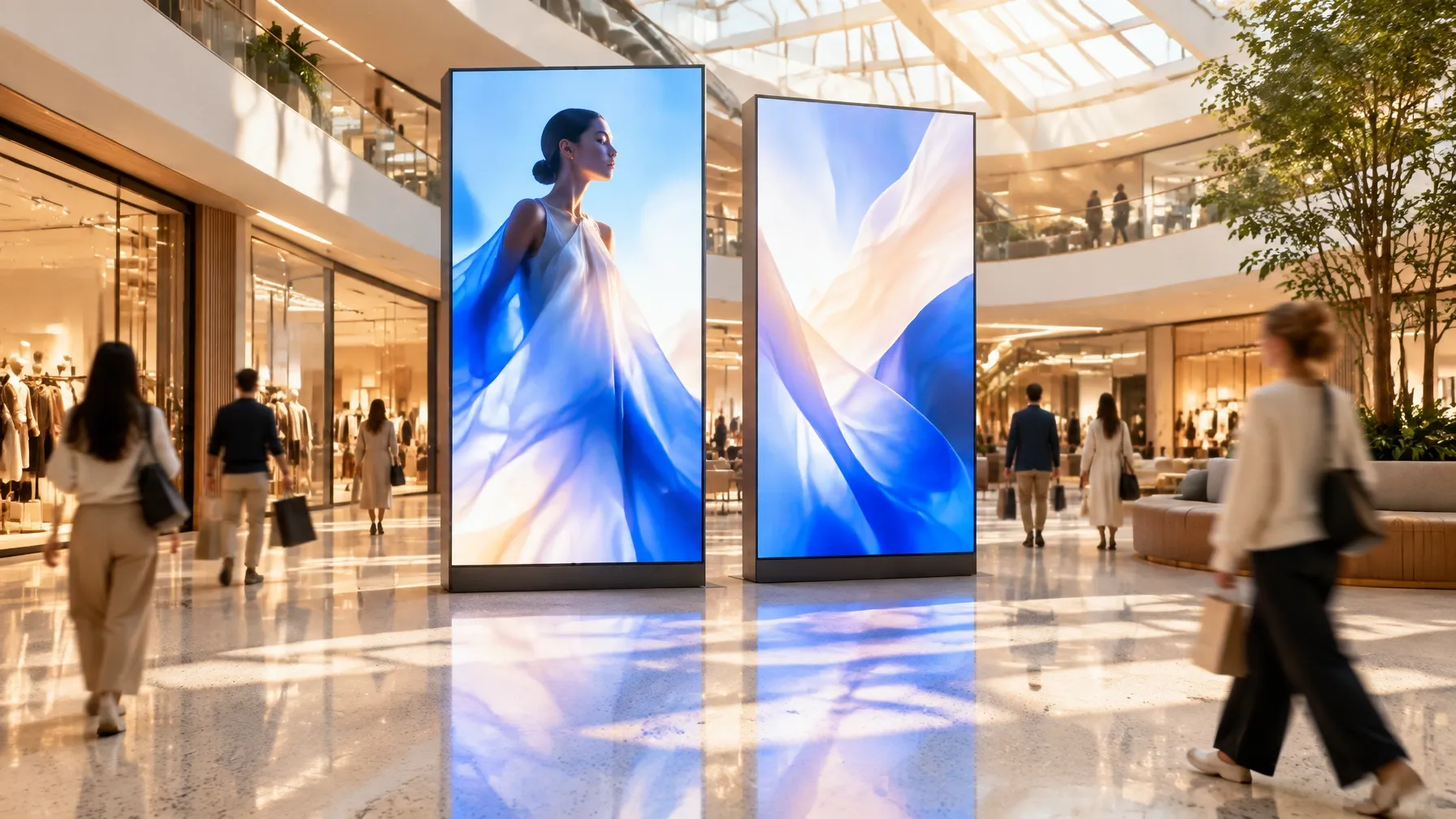 Product launch screens — illustrative example application in a retail venue